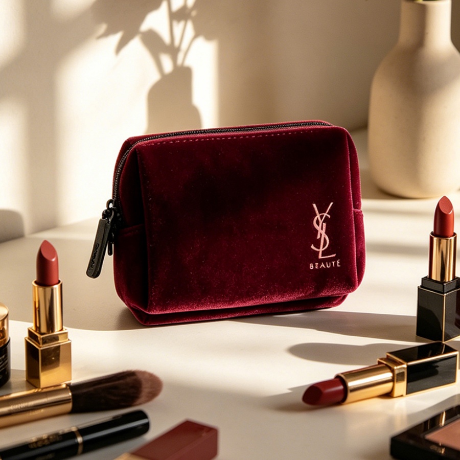Ysl Beauty Makeup Bag - YSL’s Bag Wine Red Velvet Mini