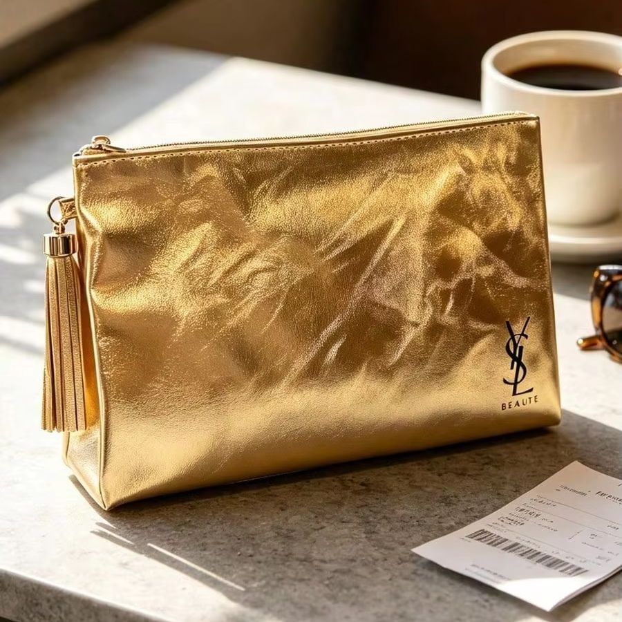 Ysl Beauty Makeup Bag - YSL Beaute Metallic Gold Zipper Cosmetic