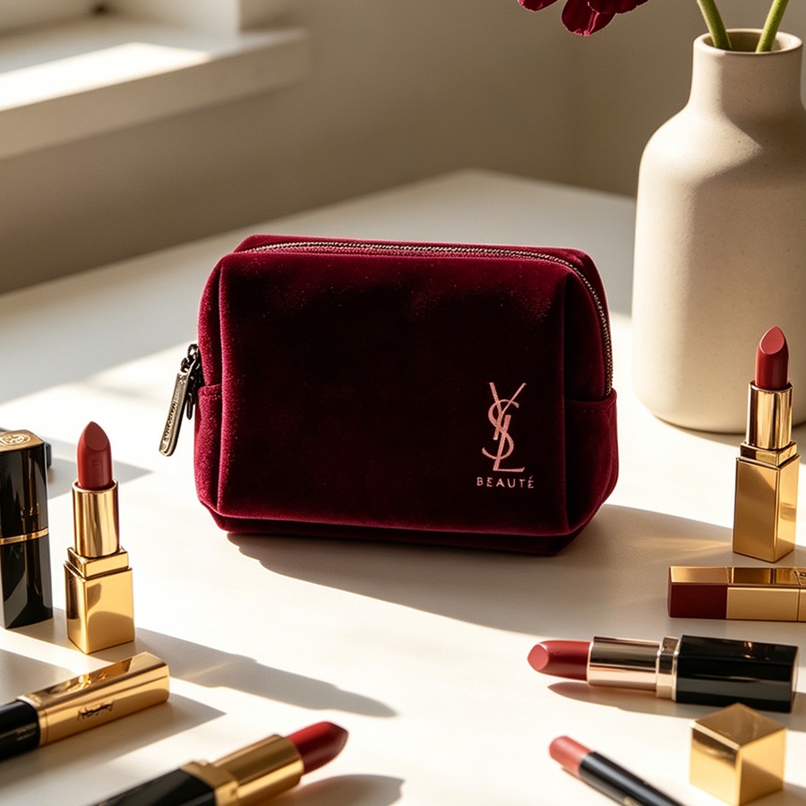 YSL’s Bag Wine Red Velvet Mini - Ysl Beauty Makeup Bag review and price