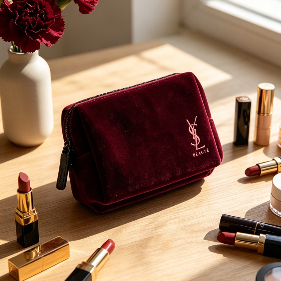 YSL’s Bag Wine Red Velvet Mini - Ysl Beauty Makeup Bag review and price