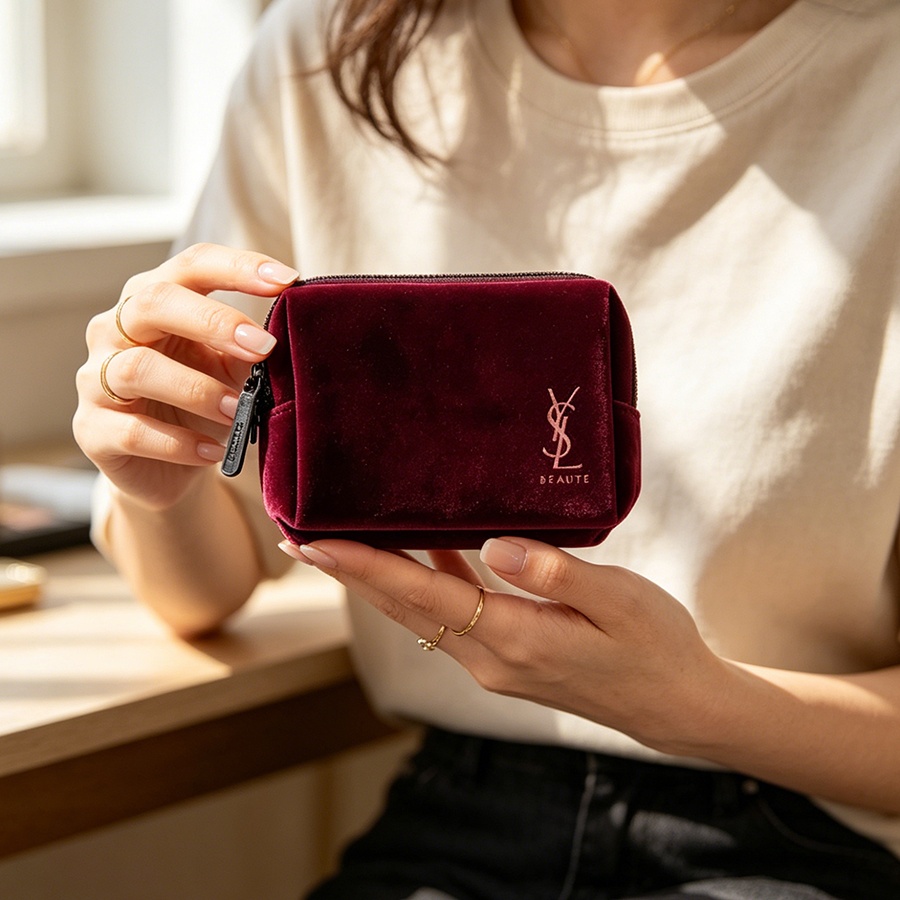 YSL’s Bag Wine Red Velvet Mini - Ysl Beauty Makeup Bag review and price
