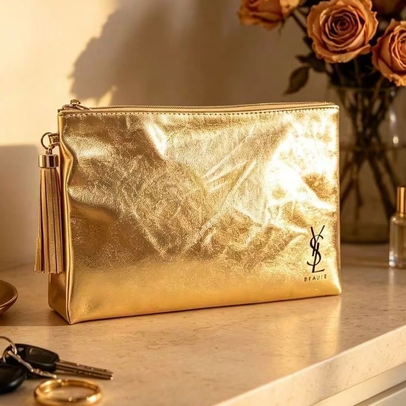 YSL Beaute Metallic Gold Zippe - Ysl Beauty Makeup Bag review and price