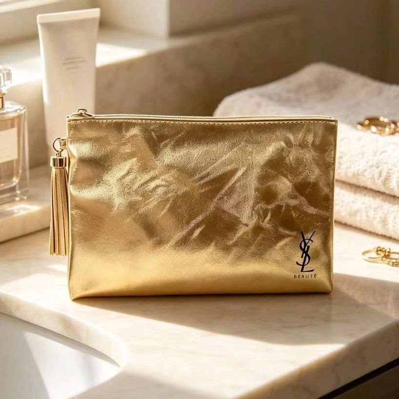 YSL Beaute Metallic Gold Zippe - Ysl Beauty Makeup Bag review and price